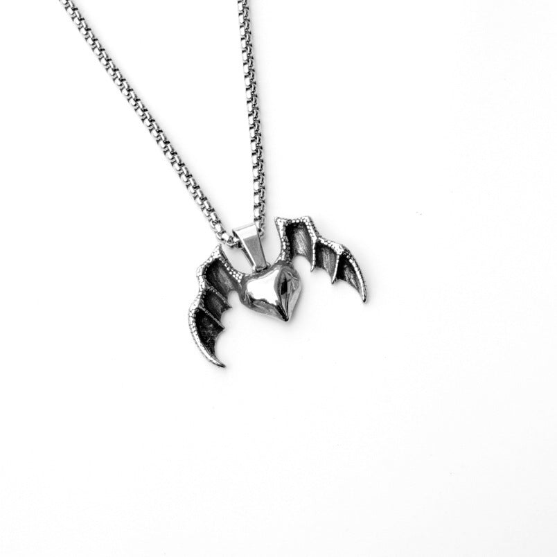 Wholesale bat heart cross with stainless steel necklace